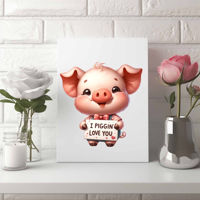 Watercolor Pig Clipart Bundle, Romantic Piglets, Transparent PNG ...