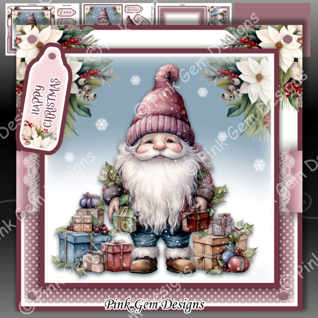 Christmas Gnome Downloadable Card Kit, Santa Claus, Printable, Card ...