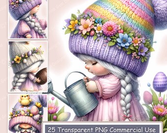 Clipartbundel aquarel paasmeisje kabouter: 25 png-afbeeldingen (digitale download)