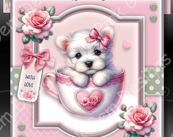 Westie Puppy Downloadable Card Kit, Printable, Cardmaking Download, Scrapbooking, Invitations, Crafts, Greetings Card, Girl's Birthday Card