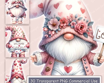 Aquarel Valentine kabouter clipart, transparante png-bundel (digitale download)