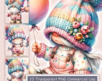 Pastelkleur verjaardag kabouters Clipart: 33 png-afbeeldingen (digitale download)