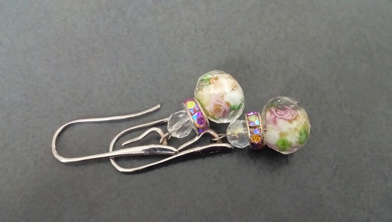 unique handmade earrings women Hoop beaded earrings hoops embedded beads handmade Silver Pink hoop earrings