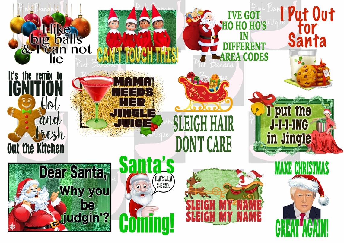 Funny Christmas Shirt Designs 12 Files for Sublimation Png and Pdf
