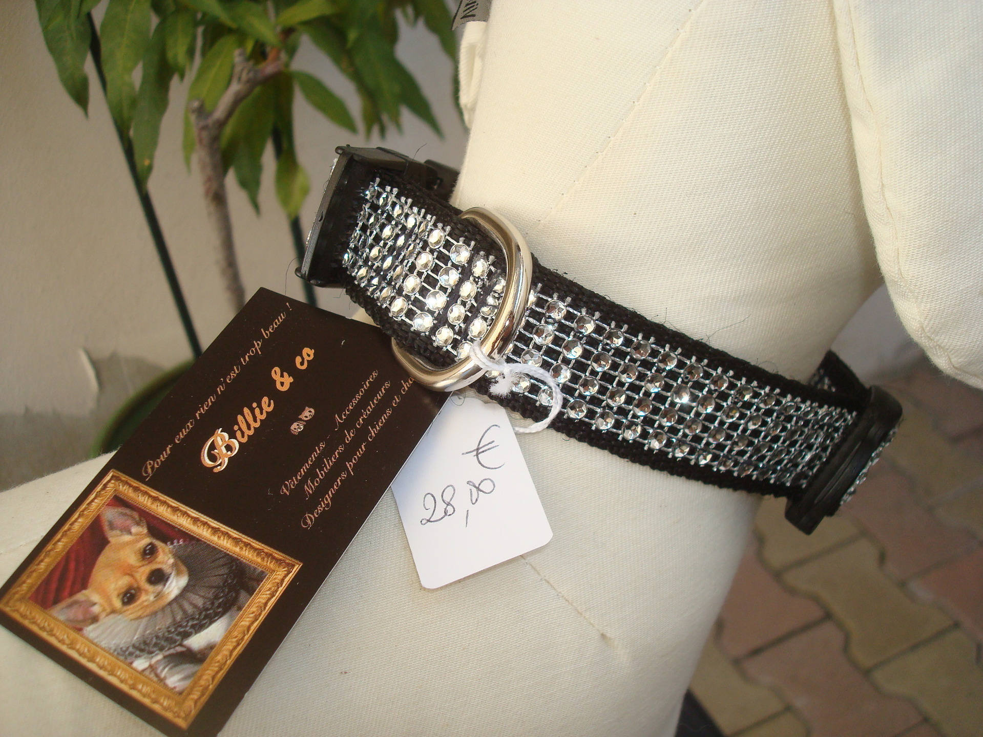 Collier en Sangle avec Strass Blancs Pour Chien
