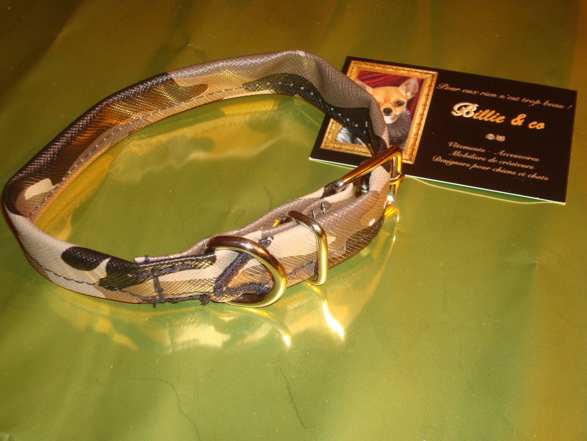 Collier Simili Cuir Type Camouflage Beige Pour Chien