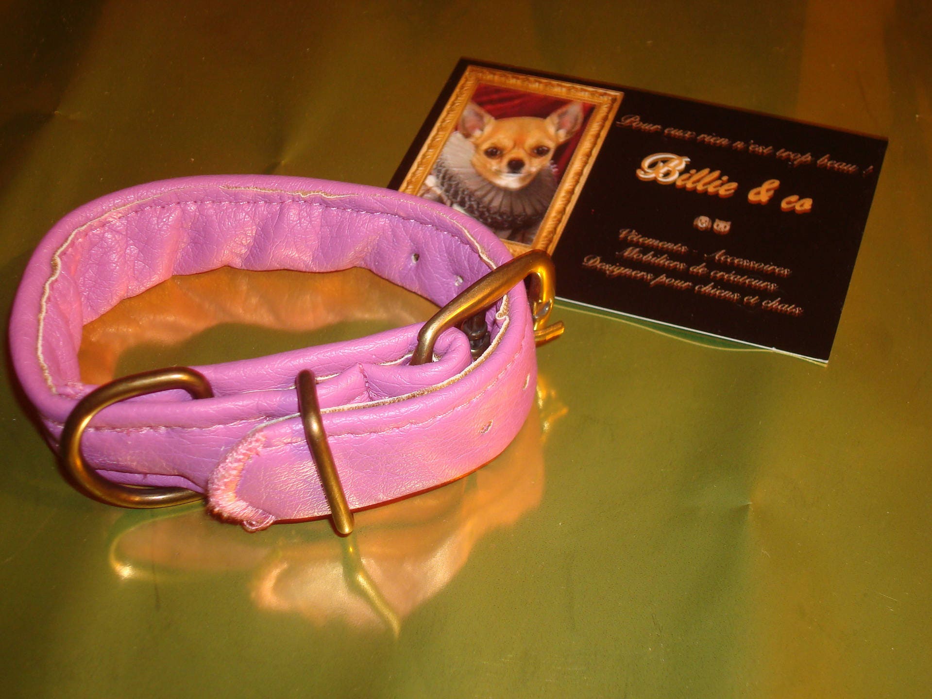 Collier en Simili Cuir Rose Pour Chien ou Chat