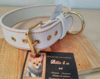 COLLIER CUIR  blanc pour CHIEN