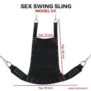 Premium Quality Chrome Black Leather Adults Sex Sling Swing With Free Stirrups Set