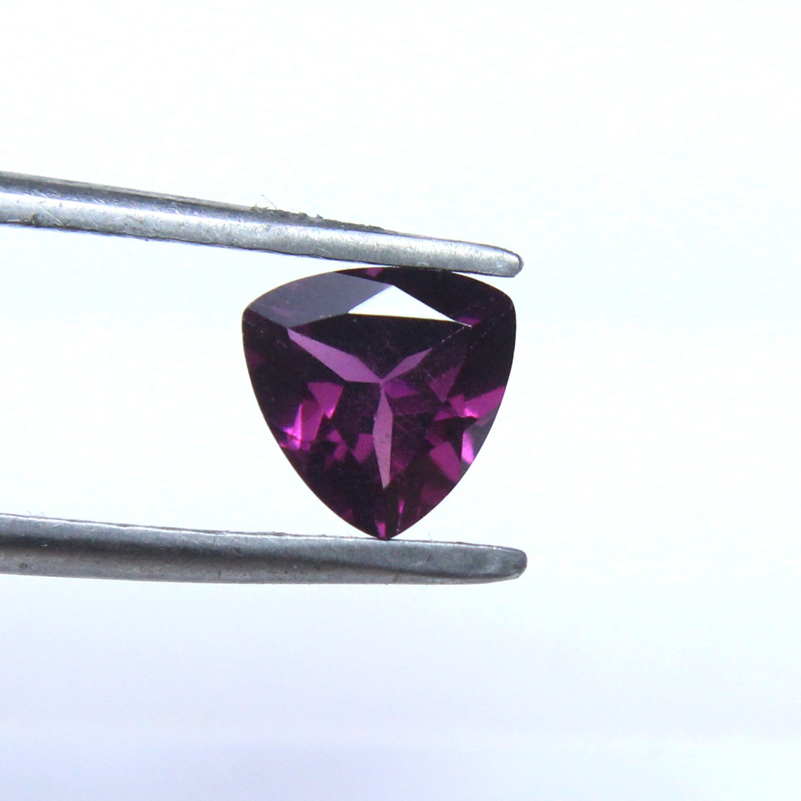 Natural Rhodolite Gemstone, Trillion Shape Faceted Pink
