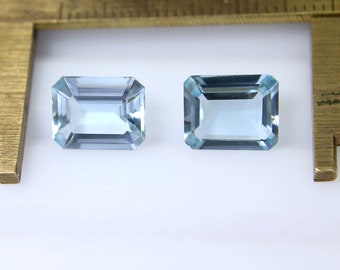Par de piedras preciosas de aguamarina facetadas: octágono AAA+ azul, 5,15 cts
