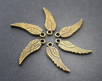 6pcs - brass, wings, pendants charms - 17mm x 5mm