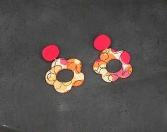 Boucles d'oreilles fleurs rétro multicolores - Handmade polymer clay jewellery, vintage pop style
