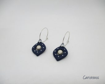 Blue and silver polymer clay Christmas bauble earrings