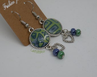 Green and blue polymer clay earrings