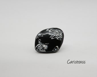 Black and white polymer clay ring