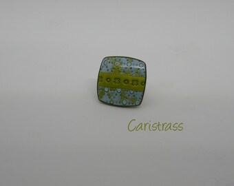 Square ring in green and blue polymer clay