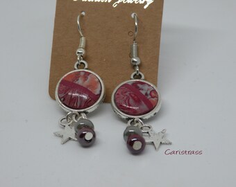 Pink polymer clay and salmon earrings
