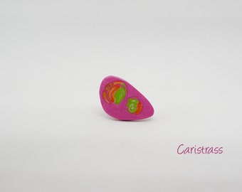 Pink, green and orange polymer clay diamond ring