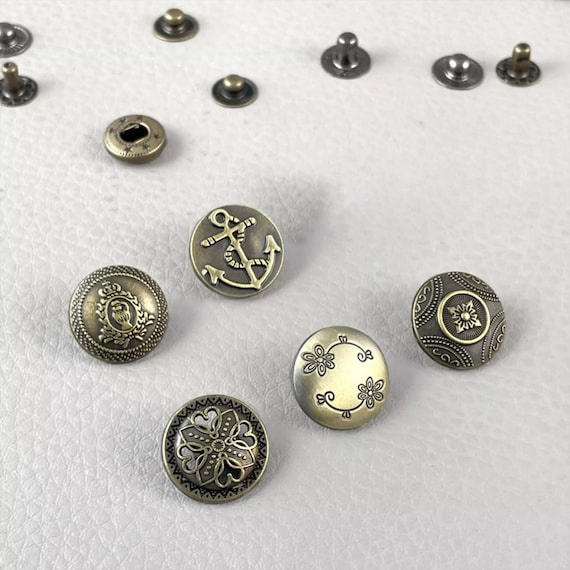 Lot De 6 Sets De Boutons Pression Métal Pour Jeans - Motif Fleur Vieux Bronze, Diamètre 17mm