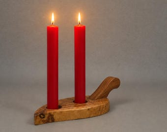 Vintage olive wood candlestick