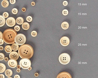 Natural wood button 4 holes 10 13 15 20 25 30 or 40 mm decreasing price