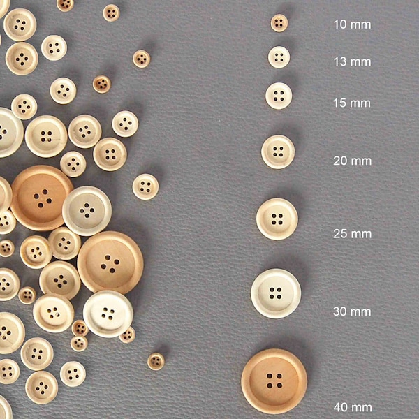 Natural wood button 4 holes 10 13 15 20 25 30 or 40 mm decreasing price