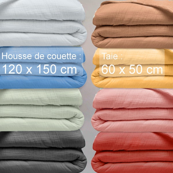 120x150 cm housse de couette double gaze et sa taie 60x50 tissu oeko-tex