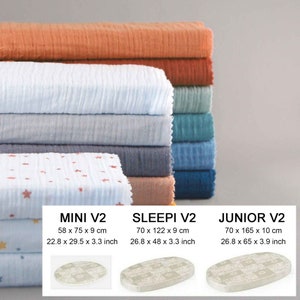 v2 Double gauze fitted sheet for oval stokke mattress 58x75x9 70x122x9 70x165x9 Oeko-Tex fabric image 1