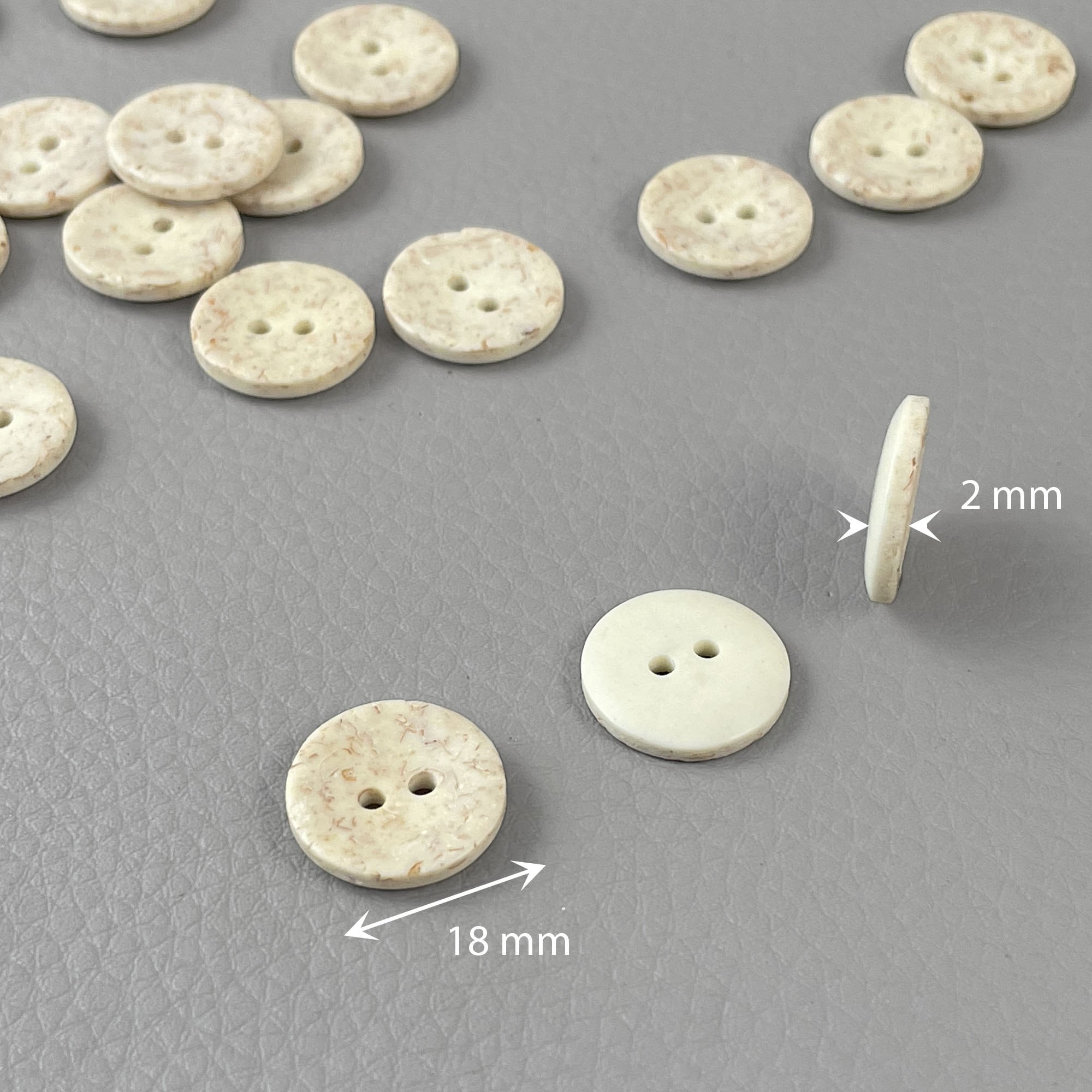 Boutons Plats 2 Trous En Résine Acrylique - Diamètre 18 Mm Couleur Beige - Lot France