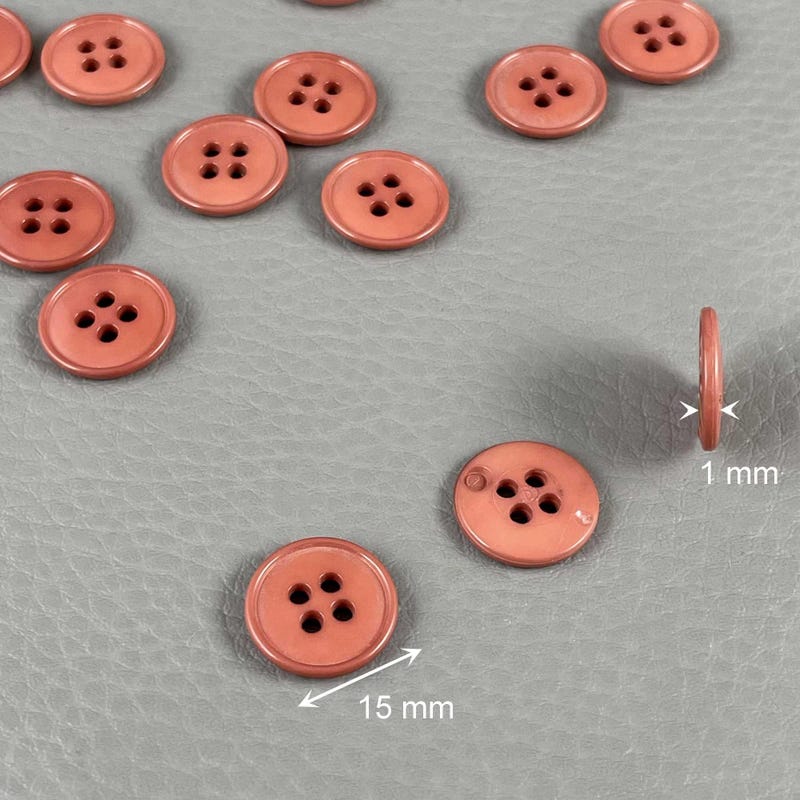 Boutons Plats En Polyester 15mm - Lot Tarif Dégressif - Rouge - Fabriqué En France