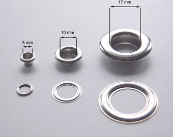 Silver Metal Eyelet 5 10 or 17 mm decreasing price