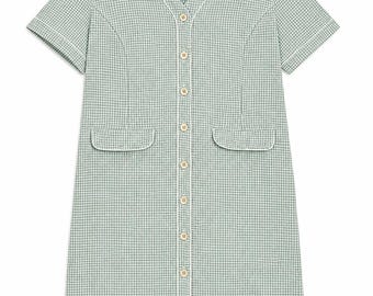 Vintage pastel green gingham dress, retro style, size 58 FR