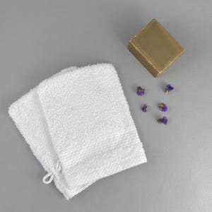 White cotton terry towelling wash mitt oeko-tex