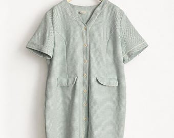 Vintage pastel green gingham dress, retro style, size 58 FR