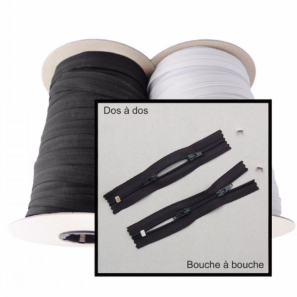 FERMETURE à GLISSIÈRE maille de 4mm nylon DOUBLE curseurs dos à dos ou bouche à bouche noire à vos mesures