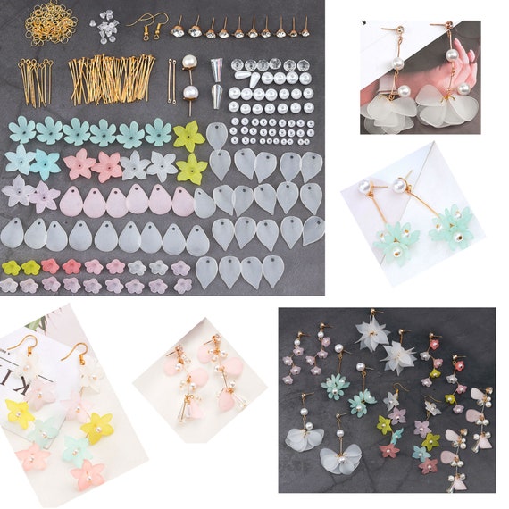 Earring making kit Flower White pink Blue DIY Jewelry Making Etsy