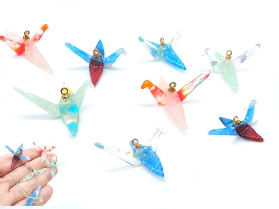 Origami Crane Charms Resin Pendant Acrylic For Earring Crane Tortoise Shell Colored Charm Diy Jewelry Making 2 10pcs Efs127