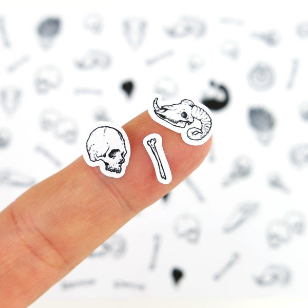 60 matte Mini Stickers "skulls and bones"