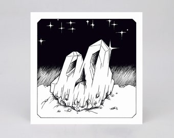 Postkarte Inktober "crystal" · Schwarz-weiss Illustration