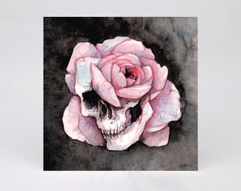 square postcard "rose skull" pink