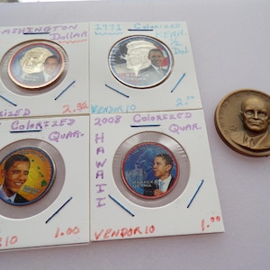 5 A Bronze Eisenhower 1953-1961 Commemorative + Obama Washington Dollar, Kennedy Half, Quarters