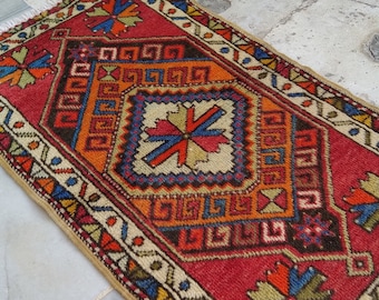 2x3 Anatolian Vintage Rug,Door Mat,Antique Rug,2x3 Rug,Turkish Rug,Oriental Rug,Oushak Rug,Bohemian Rug,Rainbow Rug,Handmade Rug 1.6x2.9ft