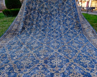 6x10 Blue Oriental Vintage Rug,Antique Rug,6x10 Rug,Oushak Rug,Bohemian Rug,Turkish Rug,Blue Beige Rug,Anatolian Rug,Area Wool Rug,6.2x9.6ft