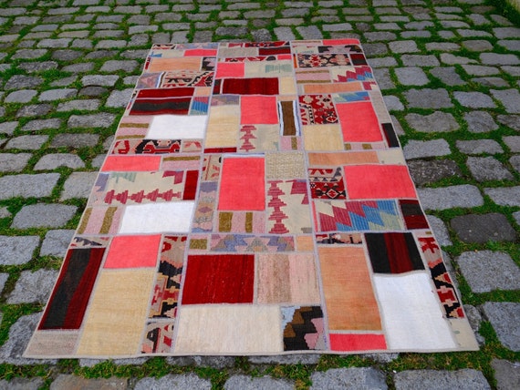 パッチワーク　ヴィンテージラグ　スモールラグ　トルコラグ パッチワーク ヴィンテージラグ スモールラグ トルコラグ 世界にたった