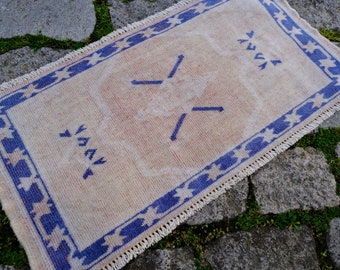 3x1 Vintage Doormat Rug,3x1 Rug,Antique Rug,Turkish Rug,Oriental Rug,Oushak Rug,Bohemian Rug,Anatolian Rug,Handmade Rug,Blue Rug,2.6x1.4ft