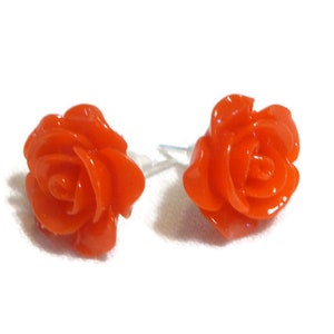 Rose-shaped flower earrings in red resin, retro-romantic image 1
