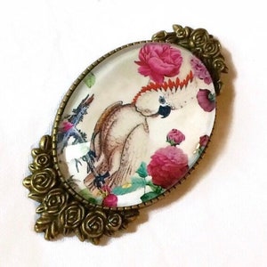 Broche oiseau exotique ovale vintage, multicolore, médaillon bronze, noir, argenté, à choisir, gravé roses, rétro romantique, bohème, boho