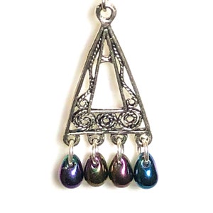 Boucles doreilles ethniques triangles ajourés spirales et gouttes hématite noire à reflets arc-en-ciel multicolores, tribal, bohème, rare image 3