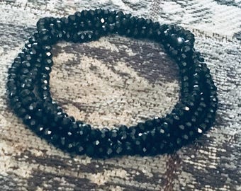 Collier Sautoir Vintage Perles En Verre Gris Et Hématite - 120 Cm - Occasion En Bon état